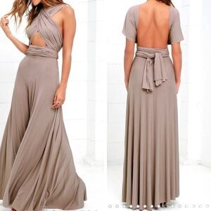 .Lulu’s **NWT** Trick of the Trade Taupe Convertible Maxi Dress Size XS